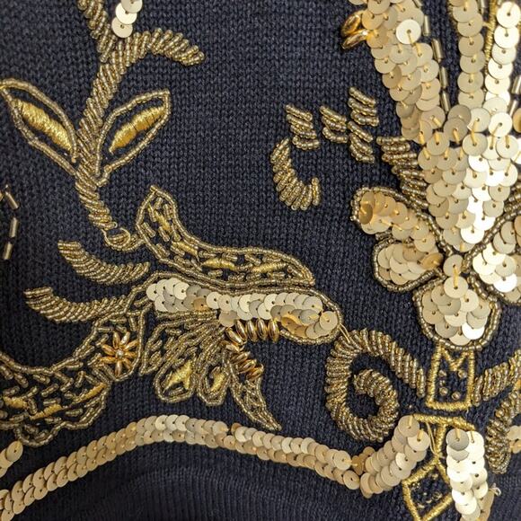 Victoria Harbour Vintage Black Long Sleeve Beaded Sequin Crewneck Sweater Size M - Picture 5 of 7